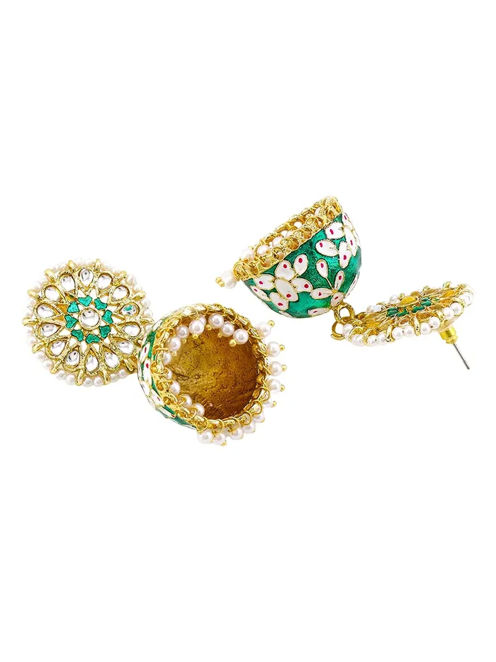Necklaces Yellow Chimes Ethnic Gold Plated Traditional Meenakari Flower Design Chandbali Beads Dangler Earrings for Women and Girls Design 10 Yellow Chimes