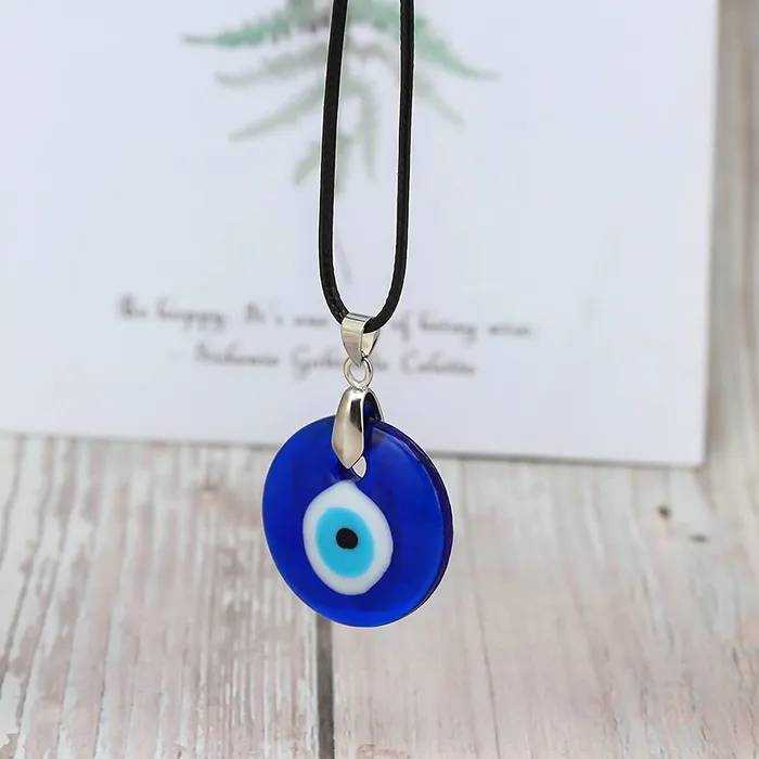 Necklaces Yellow Chimes Evil Eye Pendant for WomenFashion Evil Eye Locket Pendant Charm Black Leather Rope Pendant for Men and Women Yellow Chimes