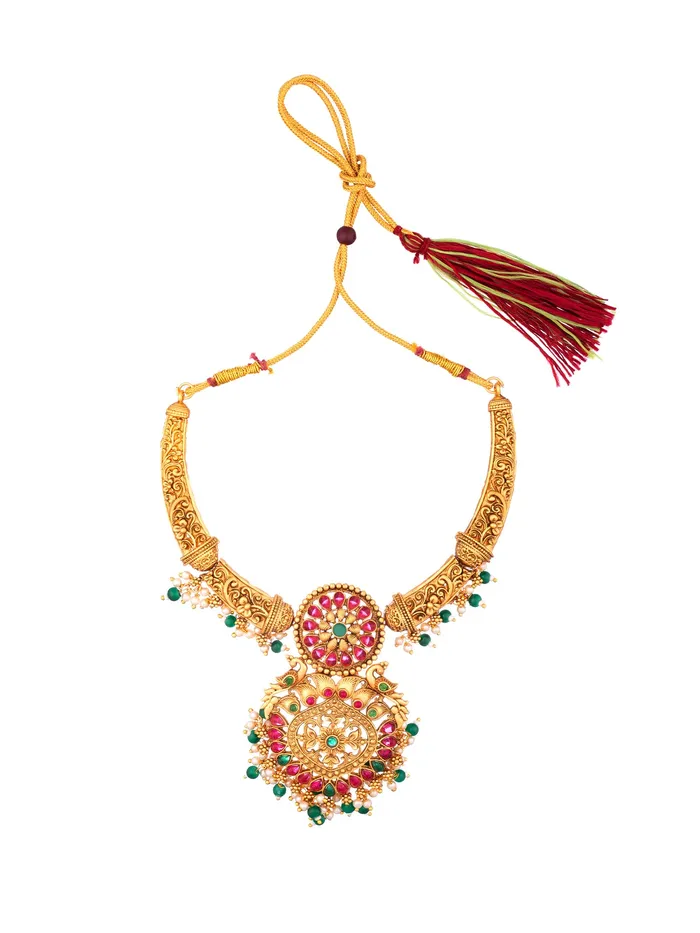 Necklaces Yellow Chimes Gold Plated Bridal Jewellery Set Necklace Earrings 708cm Adjustable Size