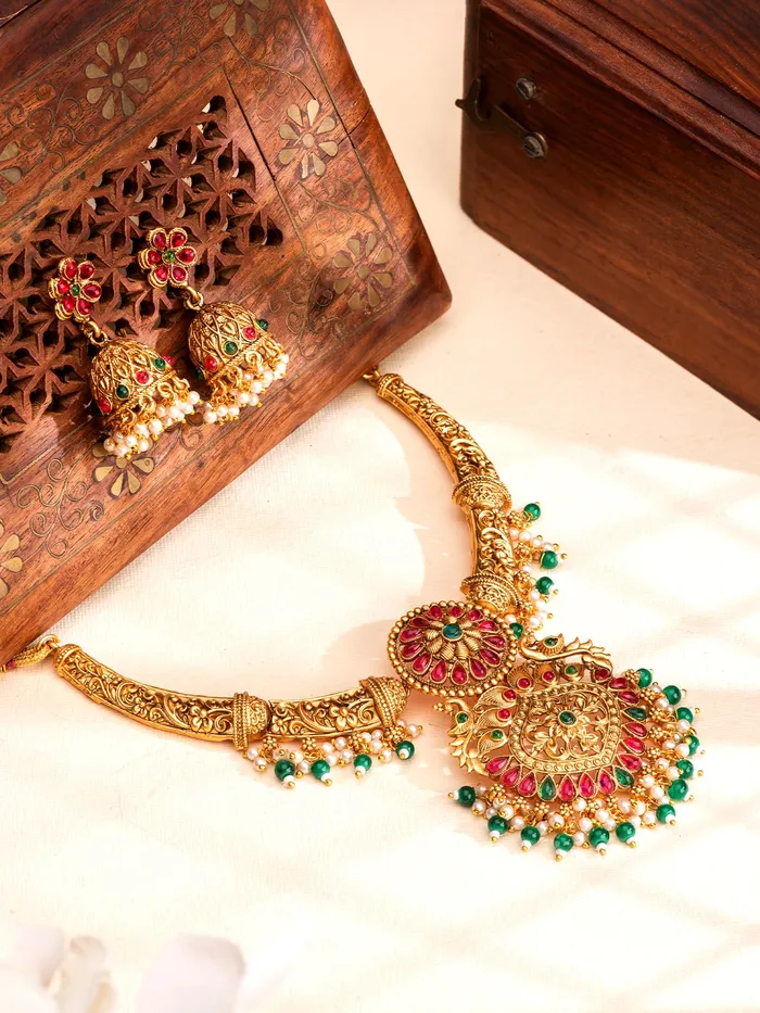 Necklaces Yellow Chimes Gold Plated Bridal Jewellery Set Necklace Earrings 708cm Adjustable Size
