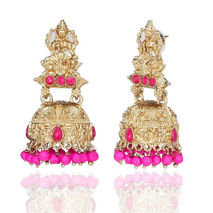 Necklaces Yellow Chimes Golden Base Metal Gold Plated Artistic Crafted Lakshmi Designer Temple Traditional JhumkaJhumki Earrings for Women Girls Yellow Chimes