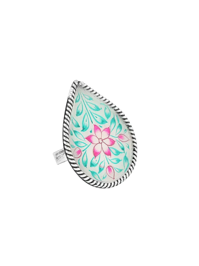 Necklaces Yellow Chimes Oxidised Rings for Women Multicolor Meenakari Hand Painted Silver Oxidised Ring Adjustable Finger Rings for Women and Girls RG 4 Adjustable Yellow Chimes