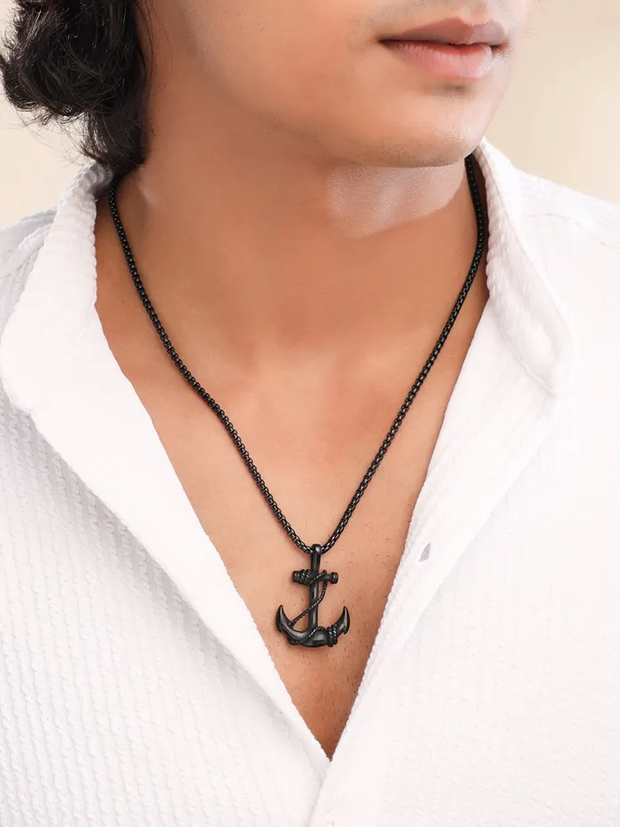 Necklaces Yellow Chimes Pendant for Men and Boys Black Pendants For Men Stainless Steel Sailor Anchor Charm Pendant Chain for Men Birthday Gift for Men Boys Anniversary Gift for Husband Yellow Chimes