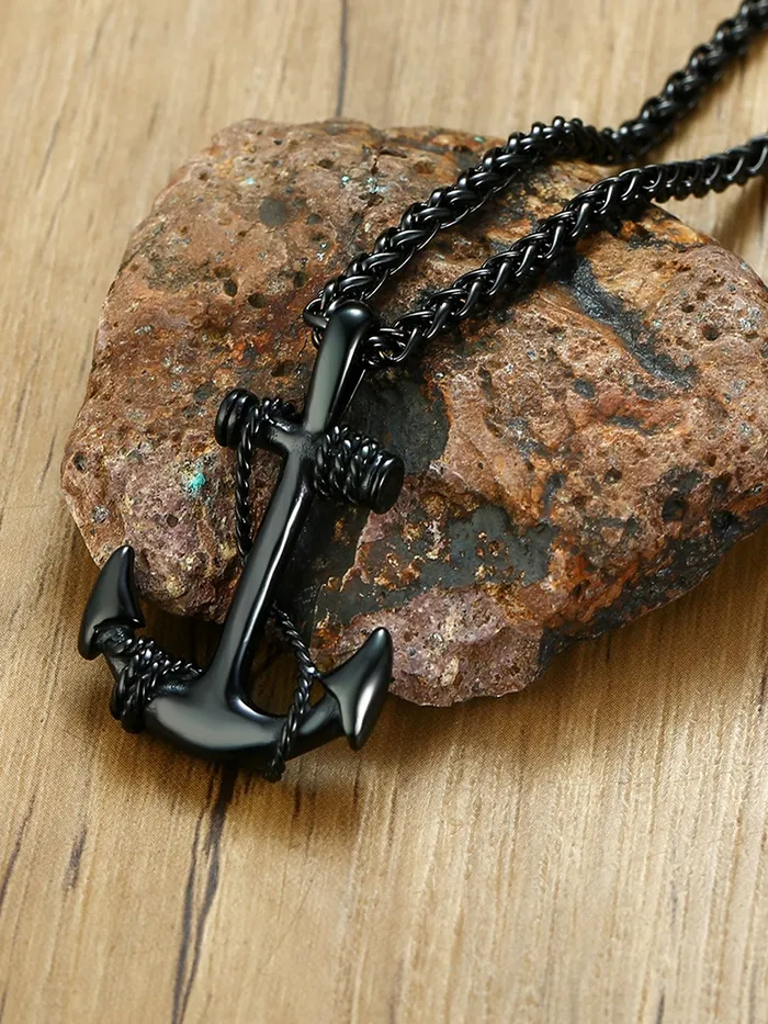 Necklaces Yellow Chimes Pendant for Men and Boys Black Pendants For Men Stainless Steel Sailor Anchor Charm Pendant Chain for Men Birthday Gift for Men Boys Anniversary Gift for Husband Yellow Chimes
