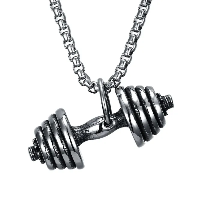 Necklaces Yellow Chimes Popular Dumbbell Muscular Sign Silver Oxidized Stainless Steel Pendant for Men and Boys Yellow Chimes Necklaces Yellow Chimes Popular Dumbbell Muscular Sign Silver Oxidized Stainless Steel Pendant for Men and Boys Yellow Chimes