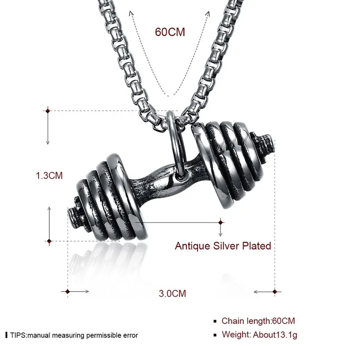 Necklaces Yellow Chimes Popular Dumbbell Muscular Sign Silver Oxidized Stainless Steel Pendant for Men and Boys Yellow Chimes