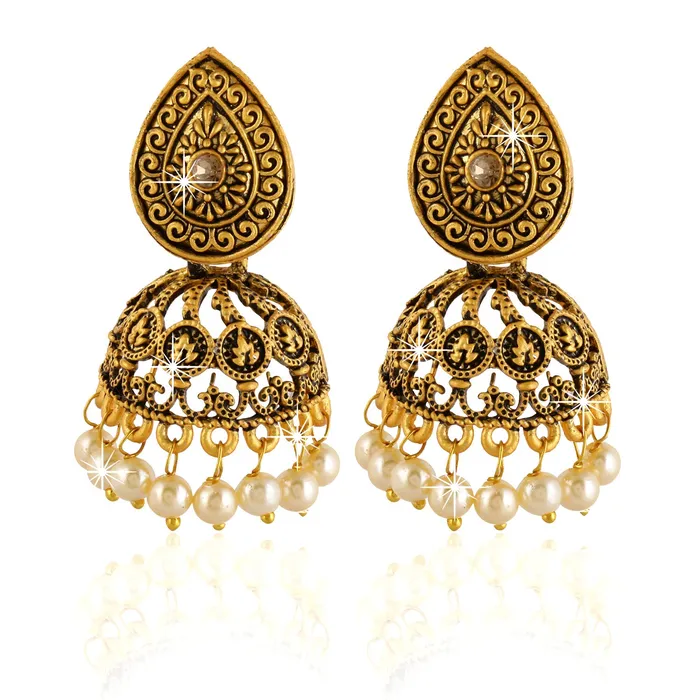 Necklaces Yellow Chimes Traditional JhumkaJhumki Earrings Temple Jewellery Antique Oxidized Matte Gold Plated Pearl Earrings for Womens Girls Yellow Chimes Necklaces Yellow Chimes Traditional JhumkaJhumki Earrings Temple Jewellery Antique Oxidized Matte Gold Plated Pearl Earrings for Womens Girls Yellow Chimes