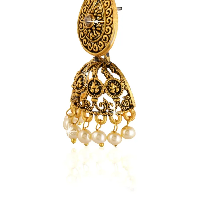 Necklaces Yellow Chimes Traditional JhumkaJhumki Earrings Temple Jewellery Antique Oxidized Matte Gold Plated Pearl Earrings for Womens Girls Yellow Chimes
