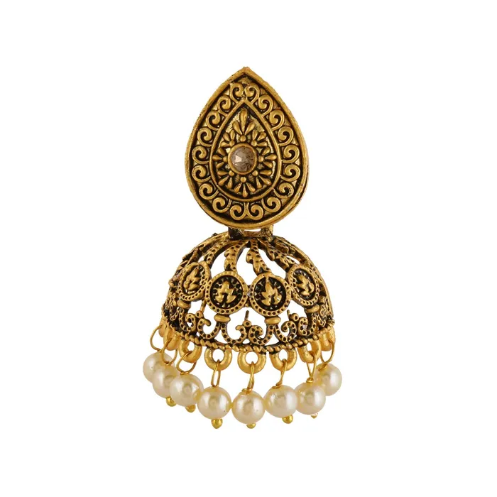 Necklaces Yellow Chimes Traditional JhumkaJhumki Earrings Temple Jewellery Antique Oxidized Matte Gold Plated Pearl Earrings for Womens Girls Yellow Chimes