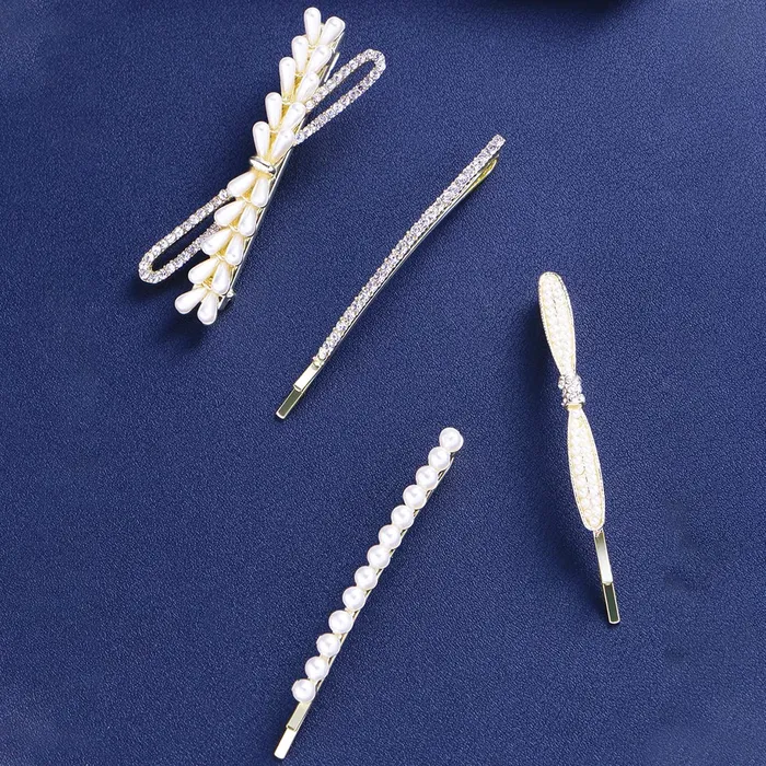 Necklaces Yellow Chimes Yellow Chimes 4 pcs Pearl Fine Quality Stylish Hair Clips Metal Bobby Pins Allegator Clip NonSlip Barrette Women Girls Hairpin Headwear for Women Girls