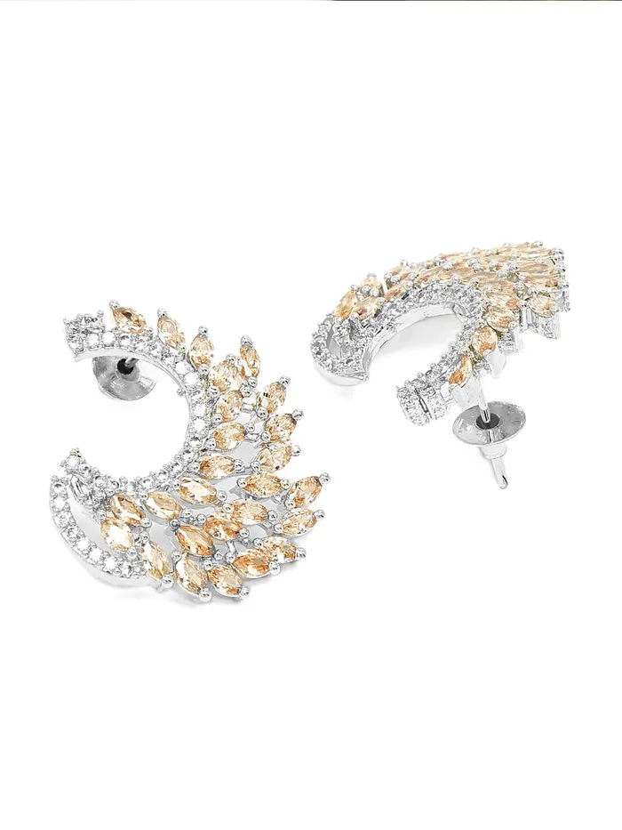 Necklaces Yellow Chimes Yellow Chimes American Diamond Earrings for Women RhodiumPlated White ADStudded Stud Earrings For Women and Girls