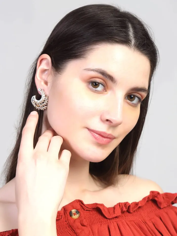 Necklaces Yellow Chimes Yellow Chimes American Diamond Earrings for Women RhodiumPlated White ADStudded Stud Earrings For Women and Girls