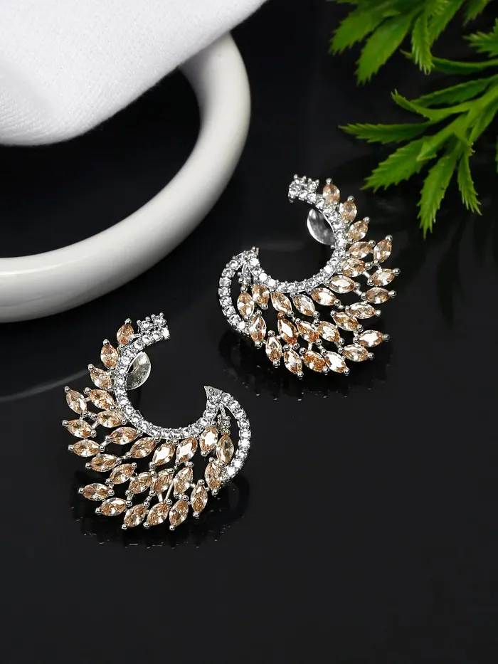 Necklaces Yellow Chimes Yellow Chimes American Diamond Earrings for Women RhodiumPlated White ADStudded Stud Earrings For Women and Girls
