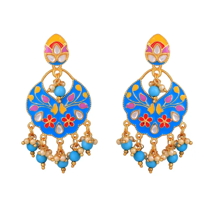 Necklaces Yellow Chimes Yellow Chimes Beautifully Enamelled Gold Plated Meenakari Chandbali Earrings for Women and Girls