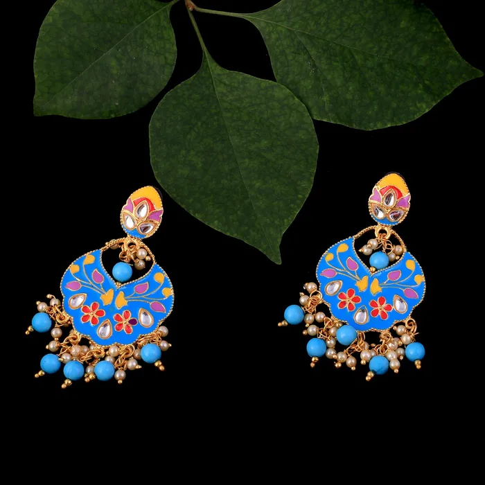 Necklaces Yellow Chimes Yellow Chimes Beautifully Enamelled Gold Plated Meenakari Chandbali Earrings for Women and Girls