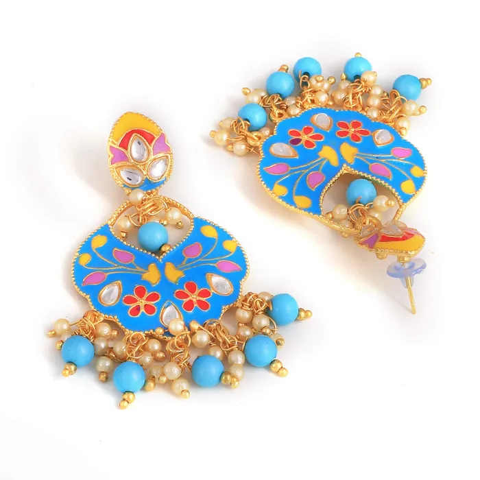 Necklaces Yellow Chimes Yellow Chimes Beautifully Enamelled Gold Plated Meenakari Chandbali Earrings for Women and Girls