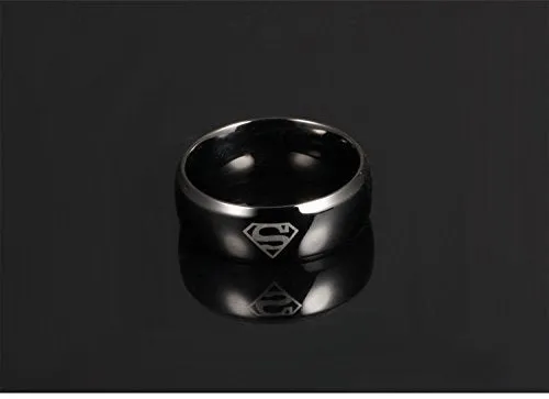 Necklaces Yellow Chimes Yellow Chimes Black Rings for Men Pack of 2 Combo Rings Stainless Steel Ring Superman Black Band Ring for Men and Boys Ideal Gift For Men and Boys