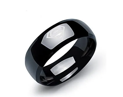 Necklaces Yellow Chimes Yellow Chimes Black Rings for Men Pack of 2 Combo Rings Stainless Steel Ring Superman Black Band Ring for Men and Boys Ideal Gift For Men and Boys
