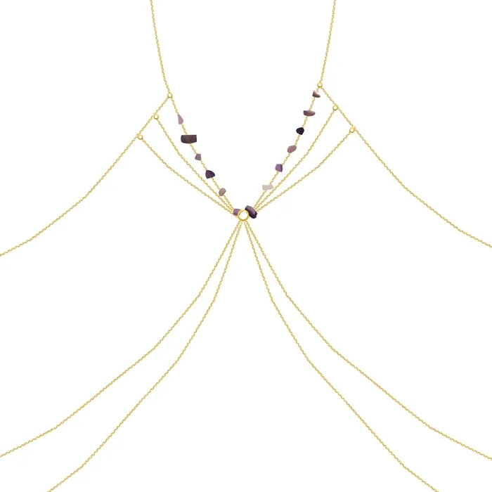 Necklaces Yellow Chimes Yellow Chimes Body Chain For Women Layered Gold Toned Purple Beaded Body Chain For Women and Girls Necklaces Yellow Chimes Yellow Chimes Body Chain For Women Layered Gold Toned Purple Beaded Body Chain For Women and Girls