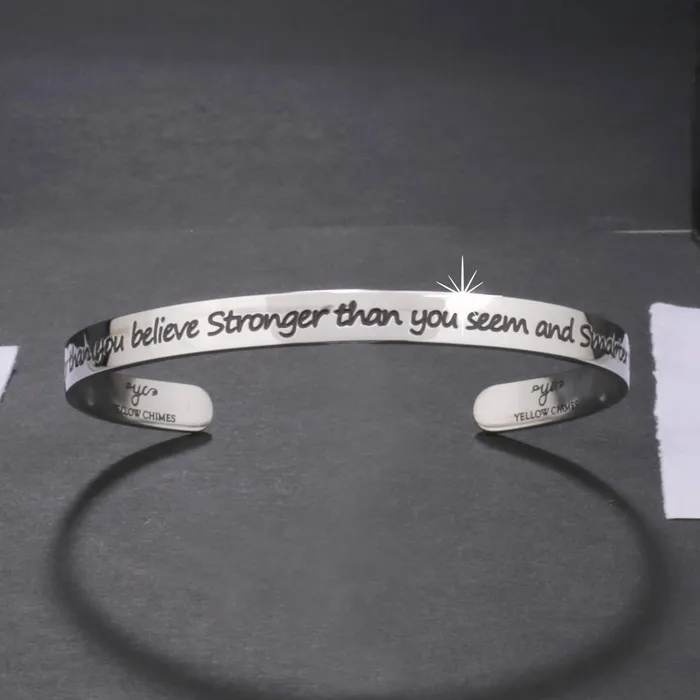 Necklaces Yellow Chimes Yellow Chimes Bracelet for Unisex You are Braver Than U Believe Stronger Than U See Smarter Than U Think Inspirational Gifts Message Engraved Karma Band Bracelet for Women and Girls