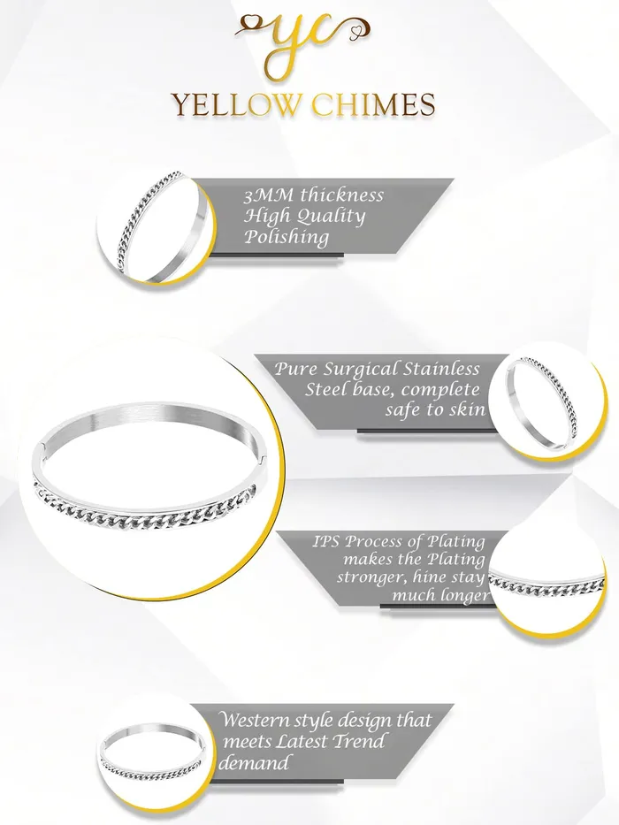 Necklaces Yellow Chimes Yellow Chimes Bracelet for Women Stainless Steel Chain Bracelet Silver Toned Bangle Style Kada Bracelet for Women and Girls