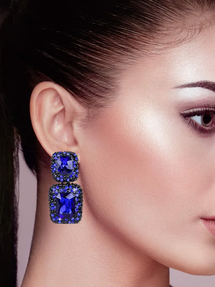 Necklaces Yellow Chimes Yellow Chimes Crystal Drop Earrings for Women Blue Crystal Earrings Square Crystal Drop Earrings for Women and Girls