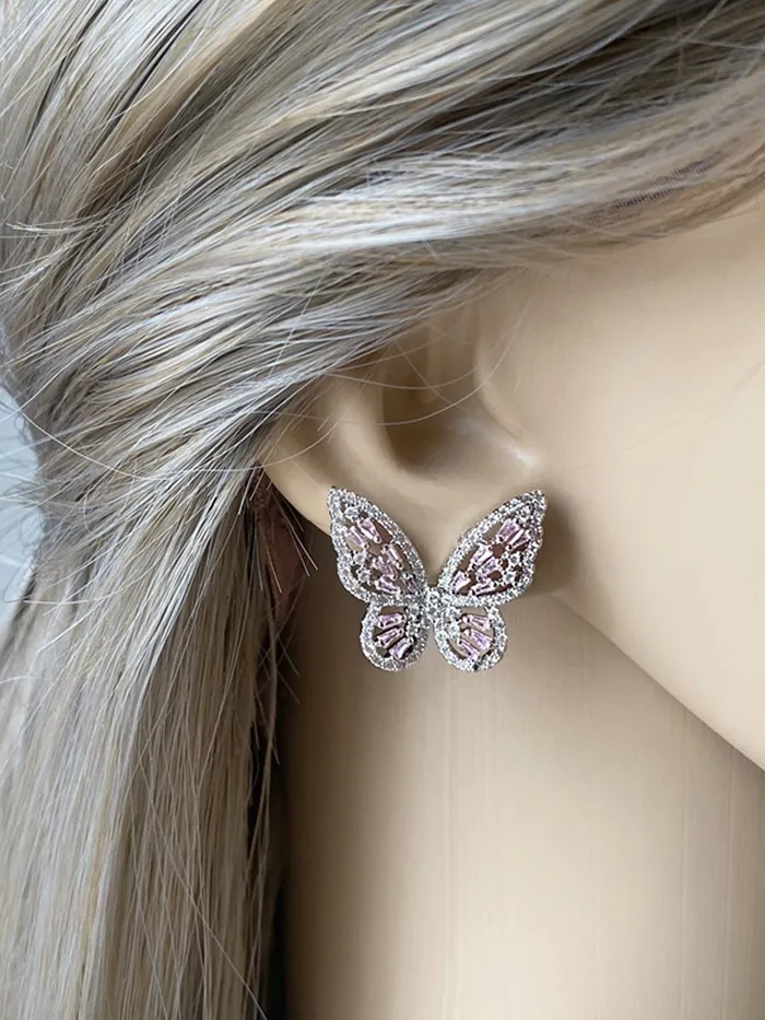 Necklaces Yellow Chimes Yellow Chimes Earrings for Women and Girls Pink Stud Earrings for Women Silver Toned Crystal Butterfly Shaped Stud Earrings Birthday Gift for girls and women Anniversary Gift for Wife