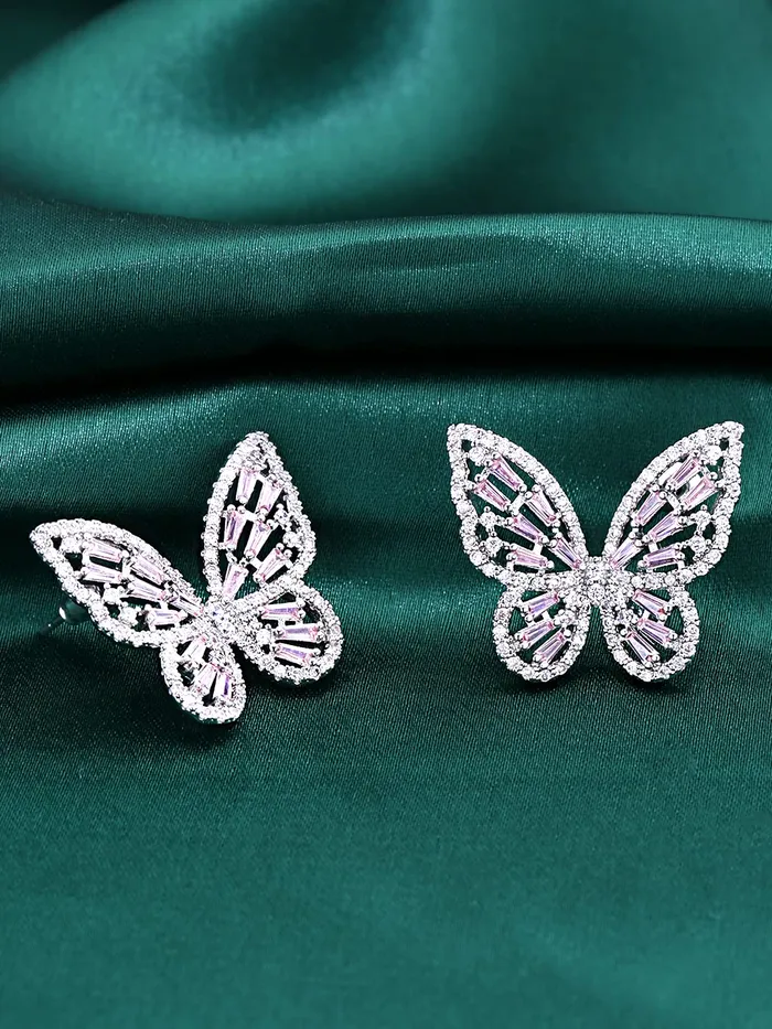 Necklaces Yellow Chimes Yellow Chimes Earrings for Women and Girls Pink Stud Earrings for Women Silver Toned Crystal Butterfly Shaped Stud Earrings Birthday Gift for girls and women Anniversary Gift for Wife