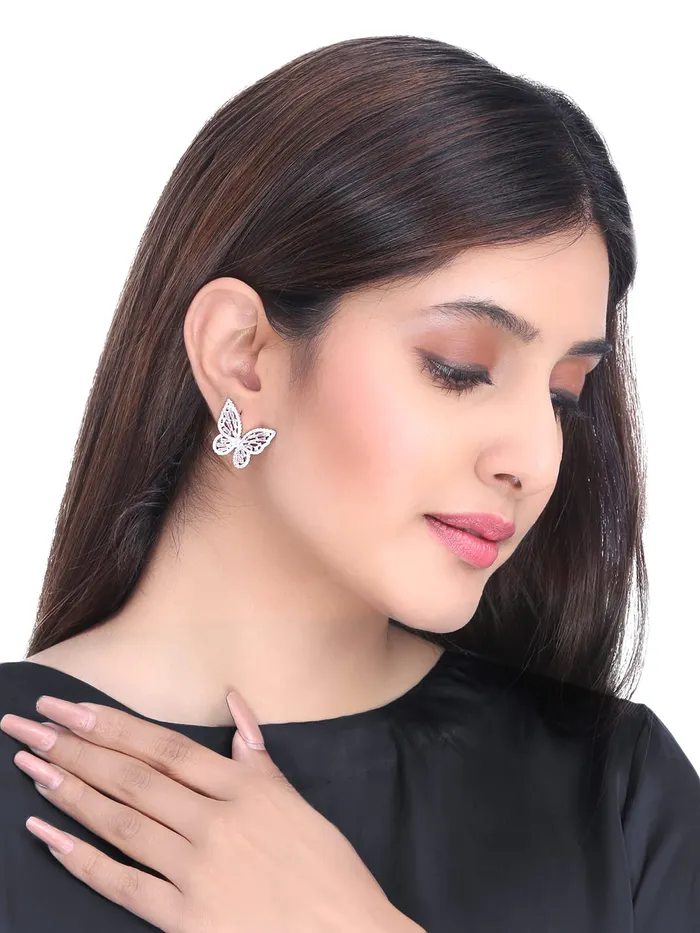 Necklaces Yellow Chimes Yellow Chimes Earrings for Women and Girls Pink Stud Earrings for Women Silver Toned Crystal Butterfly Shaped Stud Earrings Birthday Gift for girls and women Anniversary Gift for Wife