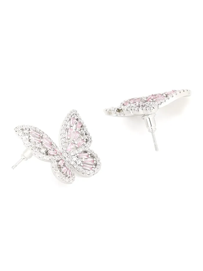 Necklaces Yellow Chimes Yellow Chimes Earrings for Women and Girls Pink Stud Earrings for Women Silver Toned Crystal Butterfly Shaped Stud Earrings Birthday Gift for girls and women Anniversary Gift for Wife