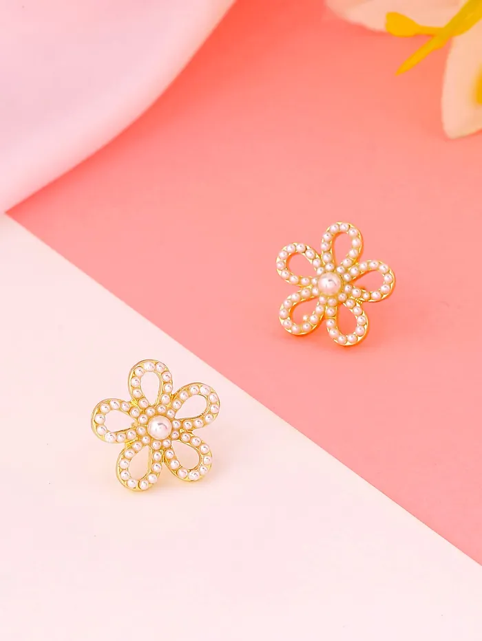 Necklaces Yellow Chimes Yellow Chimes Earrings for Women and Girls Studs for Girls Gold Toned Pearl Studded Floral Stud Earrings Birthday Gift for girls and women Anniversary Gift for Wife