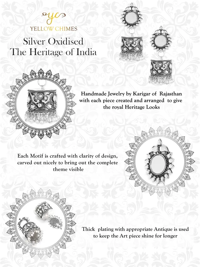 Necklaces Yellow Chimes Yellow Chimes Earrings for Women and Girls Traditional Silver Oxidised Jhumka Earring with Hanging Pearls German Silver Jhumki Birthday Gift for Girls and Women Anniversary Gift for Wife