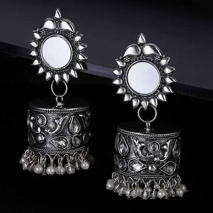 Necklaces Yellow Chimes Yellow Chimes Earrings for Women and Girls Traditional Silver Oxidised Jhumka Earring with Hanging Pearls German Silver Jhumki Birthday Gift for Girls and Women Anniversary Gift for Wife