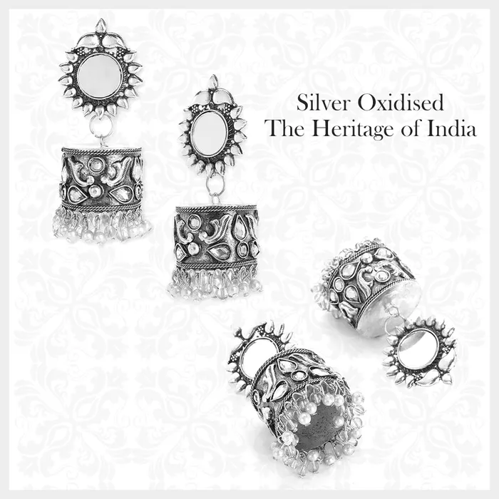 Necklaces Yellow Chimes Yellow Chimes Earrings for Women and Girls Traditional Silver Oxidised Jhumka Earring with Hanging Pearls German Silver Jhumki Birthday Gift for Girls and Women Anniversary Gift for Wife