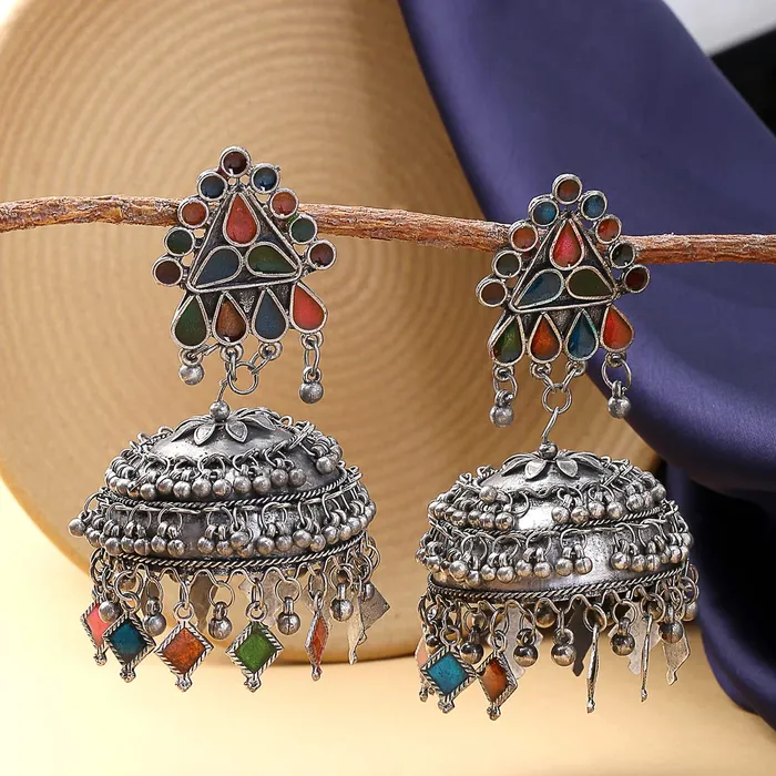 Necklaces Yellow Chimes Yellow Chimes Earrings for Women and Girls Traditional Silver Oxidised Jhumka Earrings German Silver Big Jhumki Earrings Birthday Gift For girls and women Anniversary Gift for Wife