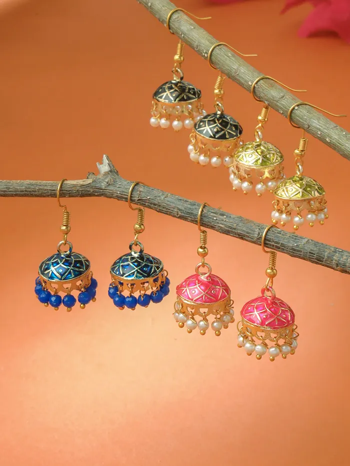 Necklaces Yellow Chimes Yellow Chimes Earrings for Women Girls Traditional Multicolor Jhumka Gold Plated Earring Set Dome Shape Jhumki Combo Accessories Jewellery Birthday Anniversary Gift