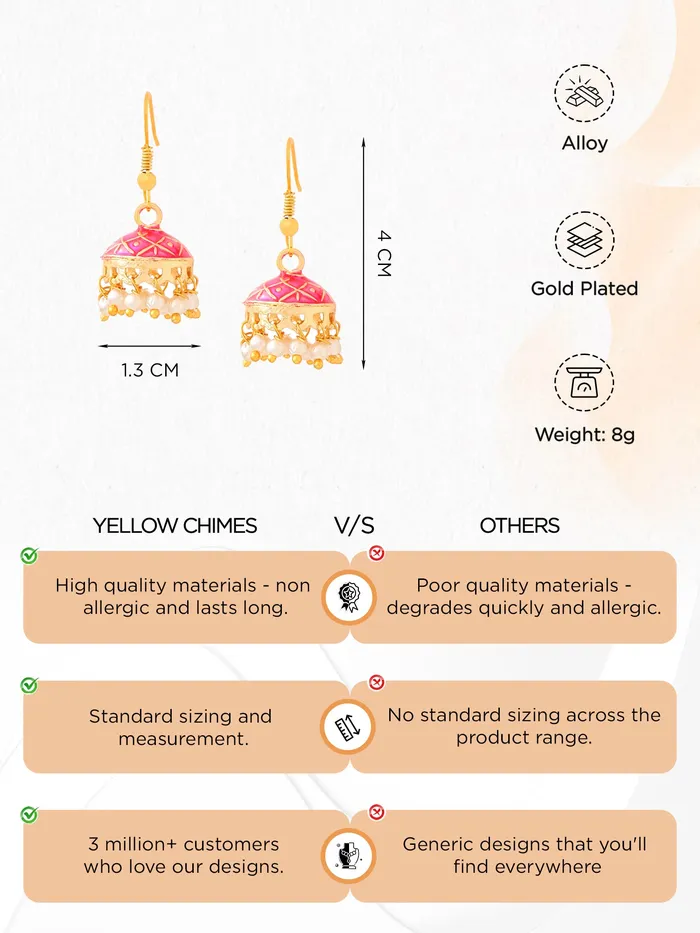 Necklaces Yellow Chimes Yellow Chimes Earrings for Women Girls Traditional Multicolor Jhumka Gold Plated Earring Set Dome Shape Jhumki Combo Accessories Jewellery Birthday Anniversary Gift