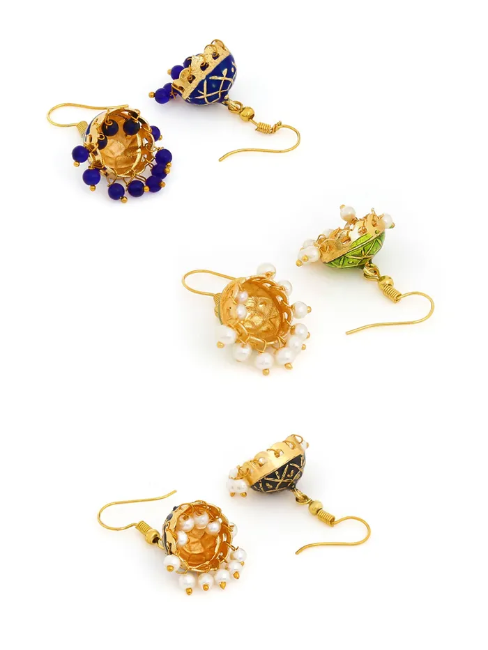Necklaces Yellow Chimes Yellow Chimes Earrings for Women Girls Traditional Multicolor Jhumka Gold Plated Earring Set Dome Shape Jhumki Combo Accessories Jewellery Birthday Anniversary Gift
