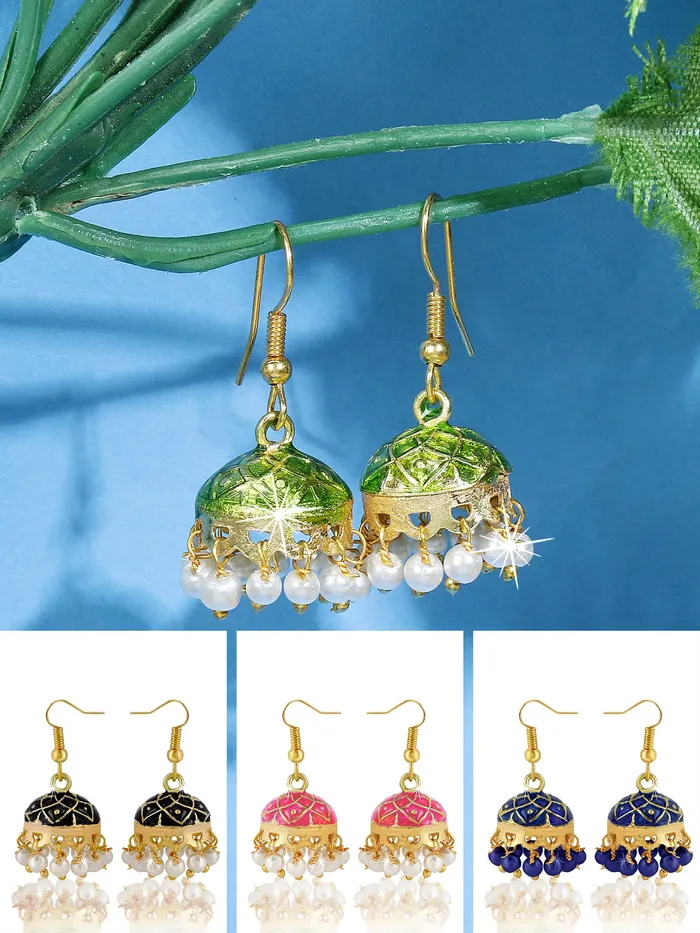 Necklaces Yellow Chimes Yellow Chimes Earrings for Women Girls Traditional Multicolor Jhumka Gold Plated Earring Set Dome Shape Jhumki Combo Accessories Jewellery Birthday Anniversary Gift