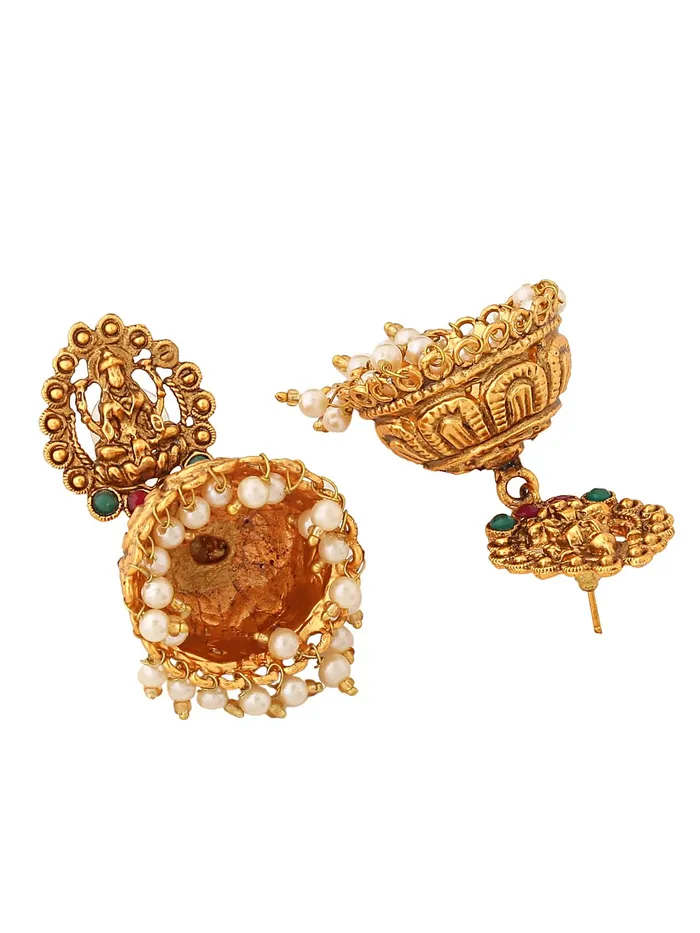 Necklaces Yellow Chimes Yellow Chimes Earrings For Women Gold Plated Pearl Hanging Dome Shaped Traditional Jhumka Earrings For Women and Girls