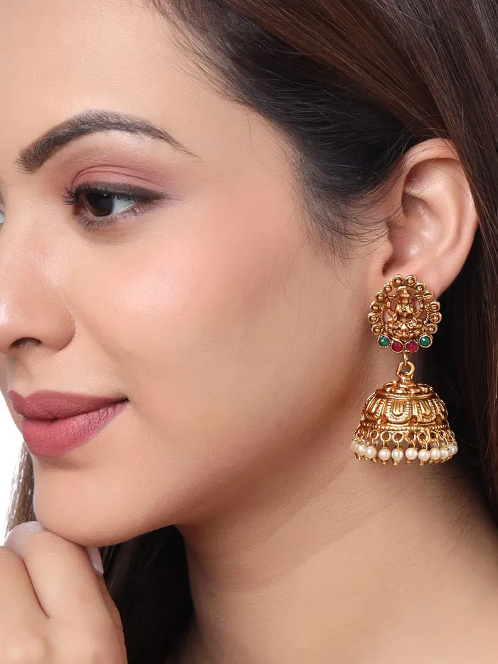 Necklaces Yellow Chimes Yellow Chimes Earrings For Women Gold Plated Pearl Hanging Dome Shaped Traditional Jhumka Earrings For Women and Girls