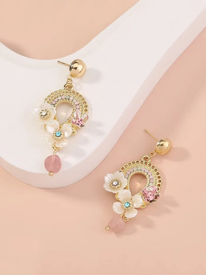 Necklaces Yellow Chimes Yellow Chimes Earrings For Women Gold Tone Clip On Stud With Crystal Studded Oval Shape Multicolor Floral Designed Elegant Dangle Earrings For Women and Girls