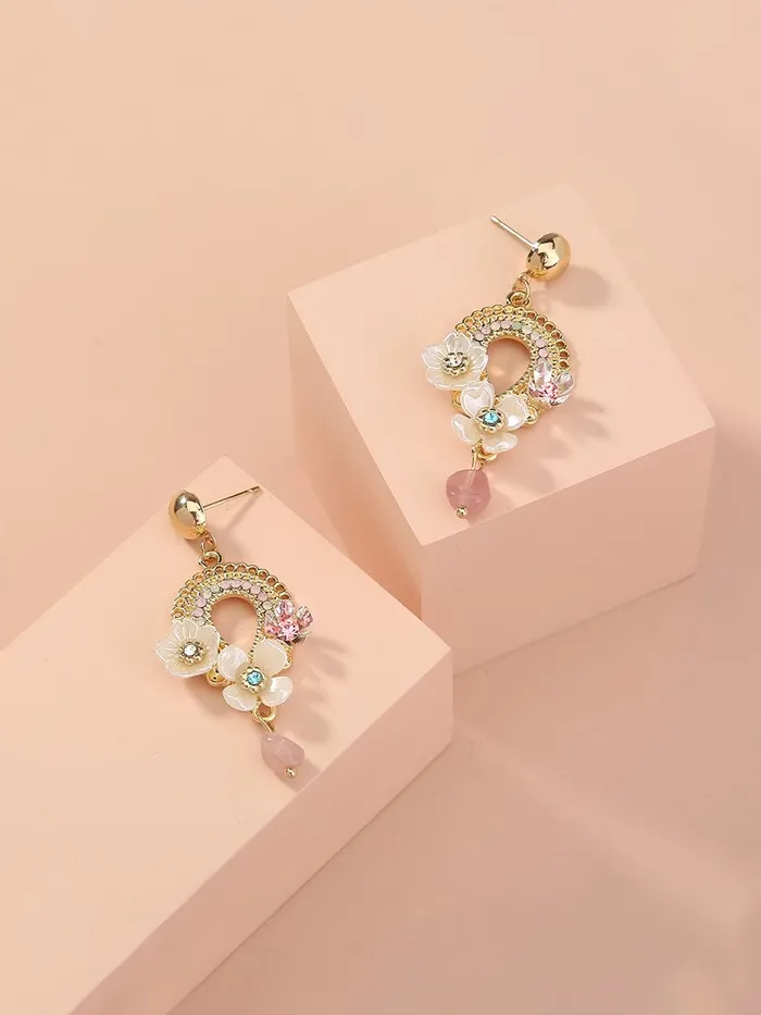 Necklaces Yellow Chimes Yellow Chimes Earrings For Women Gold Tone Clip On Stud With Crystal Studded Oval Shape Multicolor Floral Designed Elegant Dangle Earrings For Women and Girls