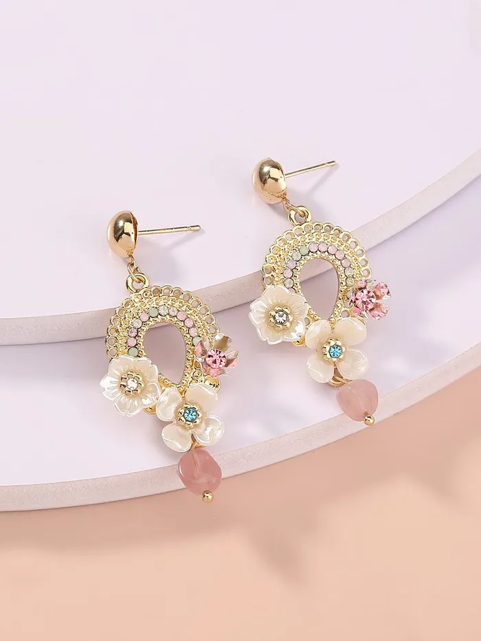 Necklaces Yellow Chimes Yellow Chimes Earrings For Women Gold Tone Clip On Stud With Crystal Studded Oval Shape Multicolor Floral Designed Elegant Dangle Earrings For Women and Girls