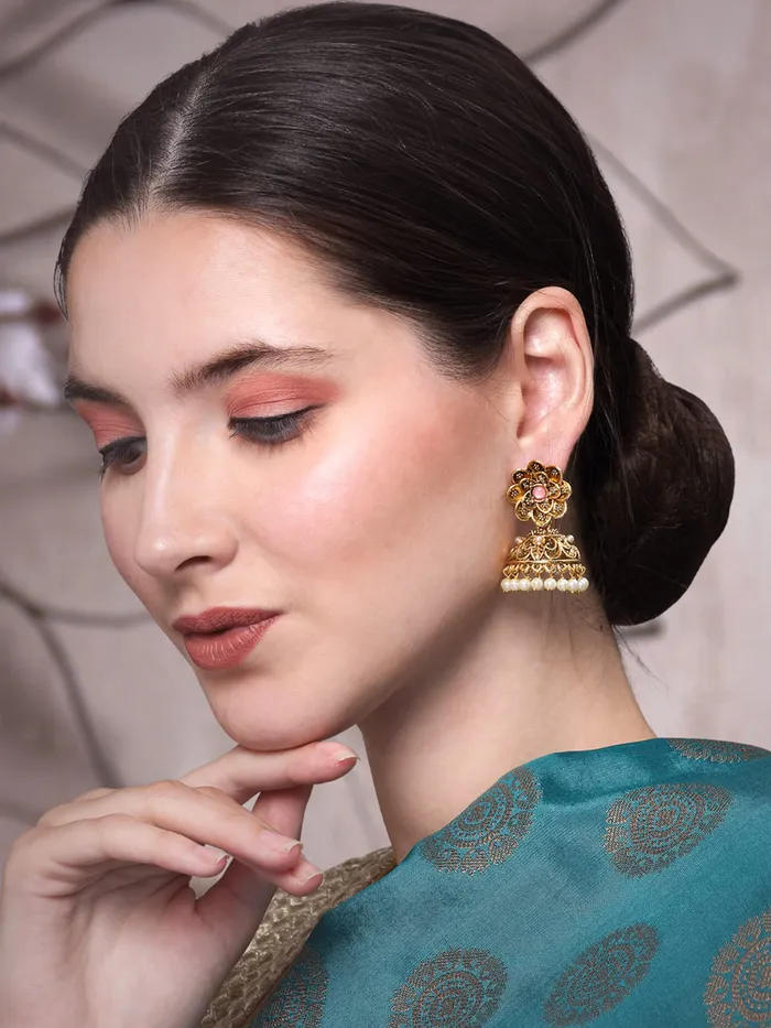 Necklaces Yellow Chimes Yellow Chimes Earrings for Women Oxidised Gold Plated Peacock Designed Crystal studded Beads Drop Chandbali Drop Earrings for Women and Girls ER 4