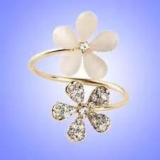 Necklaces Yellow Chimes Yellow Chimes Elegant Design Opal Collection Dual Flower Charm Gold Plated Stylish Rings for Women and GirlsAdjustable