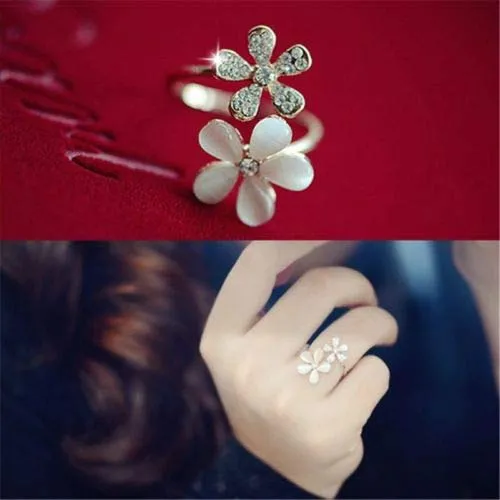 Necklaces Yellow Chimes Yellow Chimes Elegant Design Opal Collection Dual Flower Charm Gold Plated Stylish Rings for Women and GirlsAdjustable