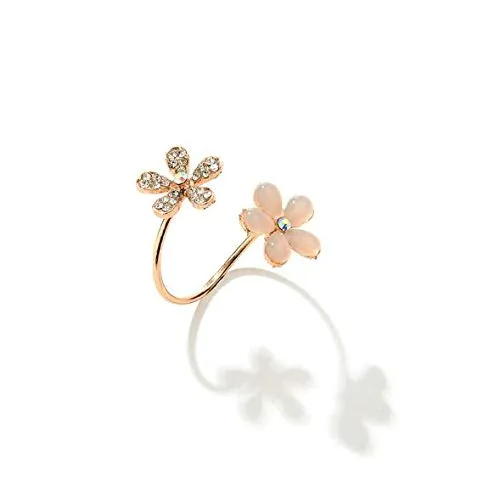 Necklaces Yellow Chimes Yellow Chimes Elegant Design Opal Collection Dual Flower Charm Gold Plated Stylish Rings for Women and GirlsAdjustable