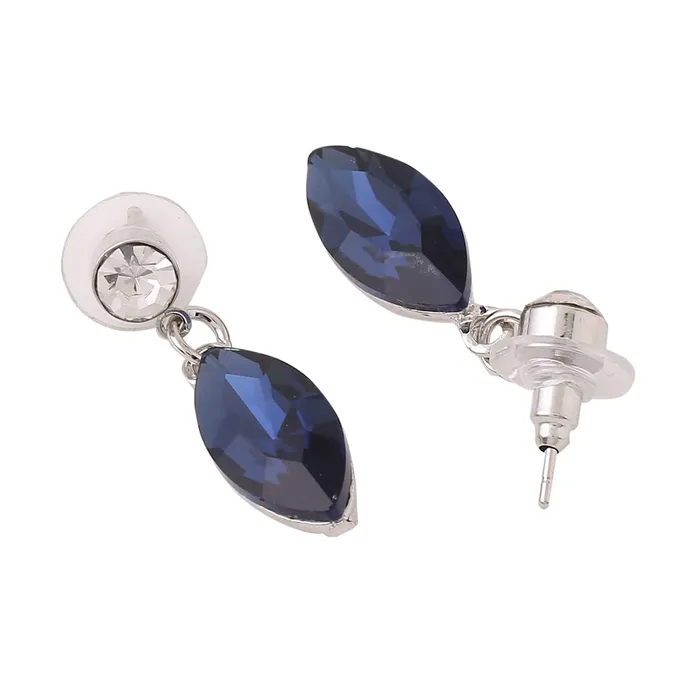 Necklaces Yellow Chimes Yellow Chimes Jewellery Set For Women Dark Blue Oval Shaped Crystal Studded Necklace Set With Earring For Women and Girls