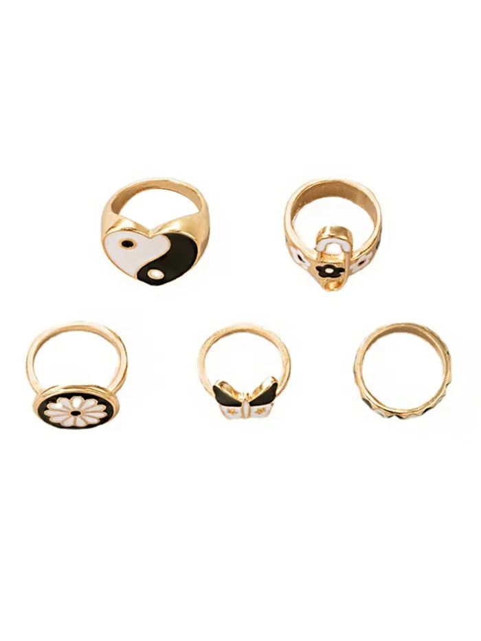 Necklaces Yellow Chimes Yellow Chimes Knuckle Rings for Women 5 Pcs Black Stack Rings Gold Plated Midi Finger Knuckle Ring Set for Women and Girls